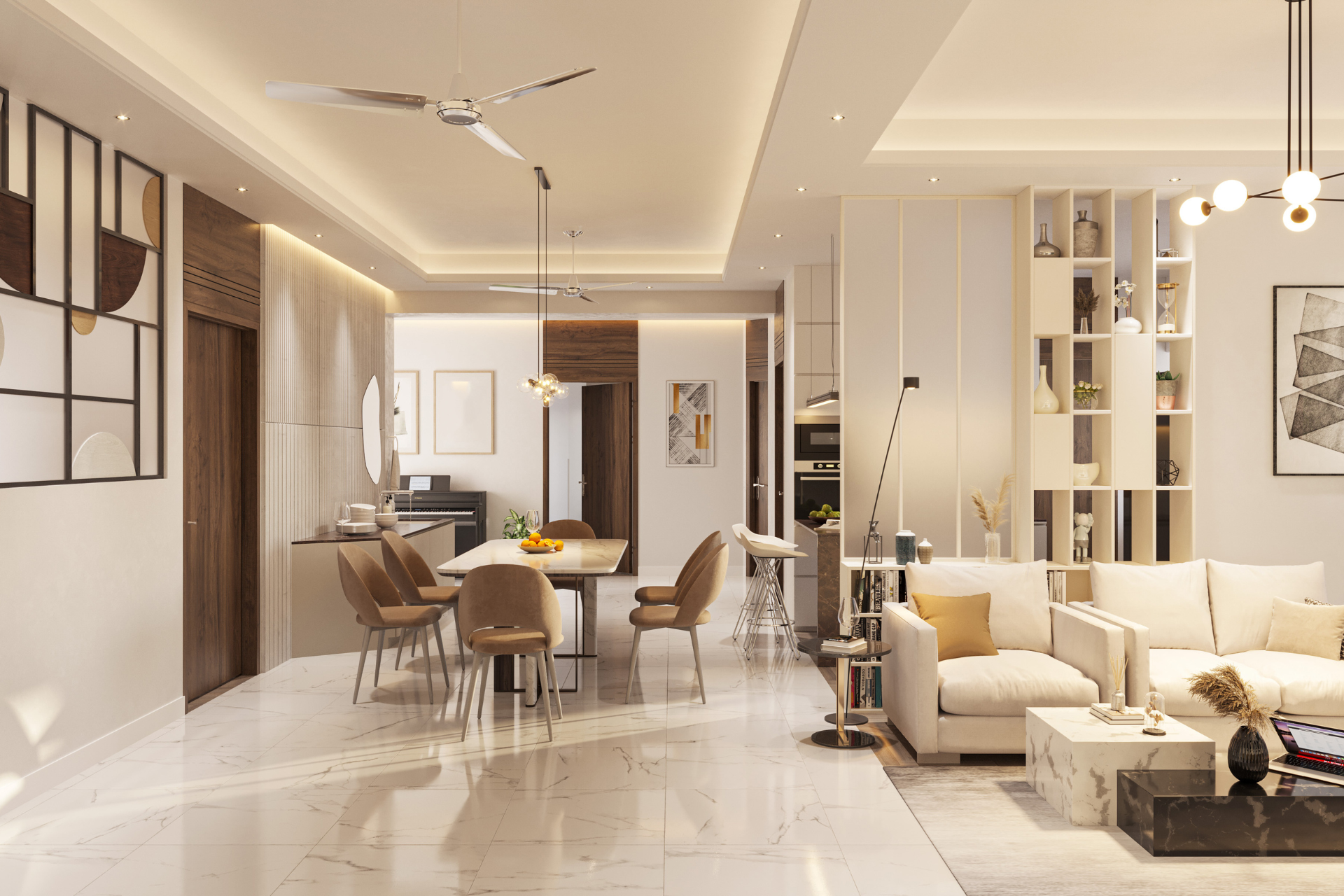 Image of a beautifully designed modern living room featuring high gloss acrylic boards.